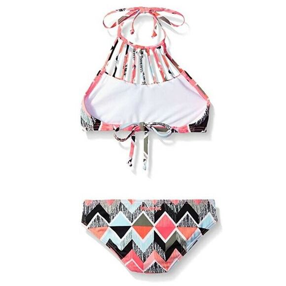 Billabong Girls Zigginz High Neck Two Piece Swimsuit Multicolor Size 10 - Picture 2 of 2